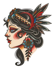 Goddesss Head very simple traditional tattoo flash styles illustration