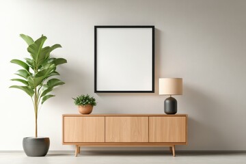 Minimalist Frame Mockup on Concrete Accent Wall in Modern Living Room