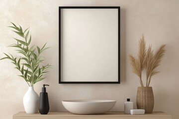 Modern Bathroom Interior Close-Up Frame Mockup with Minimalist Decor and Textured Wall
