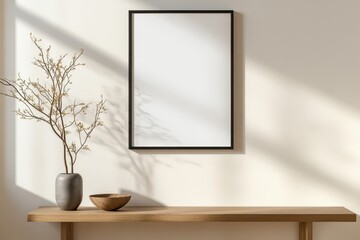 Obraz premium Modern Entryway Frame Mockup with Black Frame, Console Table, and Plant Decor