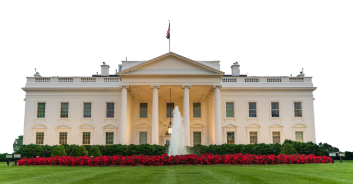 Evening view of White House in Washington DC, no background png version
