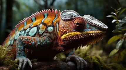 Fototapeta premium Colorful chameleon in a close