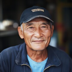 An older man smiles warmly, enjoying a relaxing moment in the sunlight outdoors