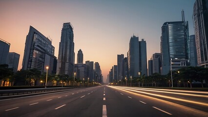 Fototapeta premium Close up clean empty road on modern office of city building buildings