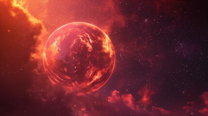 Obraz premium Image of a large, bright red planet in the star-strewn expanse of space.