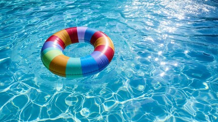 Naklejka premium Swimming pool ring float in blue water.