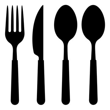 Cutlery icon set silhouette vector art illustration on white background . Tablespoon, Fork, Knife