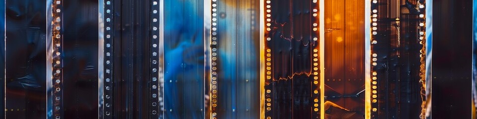 Obraz premium Cinema filmstrip frames mockup banner overlay