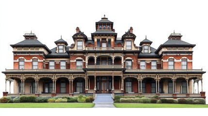 Fototapeta premium A large, ornate Victorian mansion with multiple gables and a grand facade.