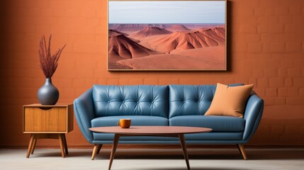 Obraz premium Blue sofa and terra cotta lounge chair