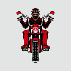 Fototapeta premium Vector of Bearded Man Biker Riding Cafe Racer Motorcycle Front View Angle