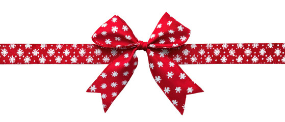 Festive red ribbon with snowflakes, perfect for holiday decorations, gift wrapping, and seasonal crafts. Vibrant and elegant design.