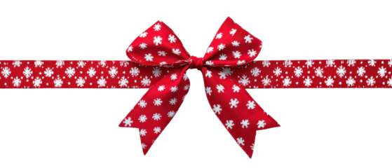 Festive red ribbon with snowflakes, perfect for holiday decorations, gift wrapping, and seasonal crafts. Vibrant and elegant design.