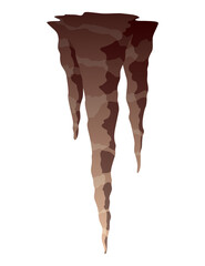 Stalactite. Icicle shaped hanging mineral formations in cave. Nature brown limestone, material stone icon. Natural growth geology formations