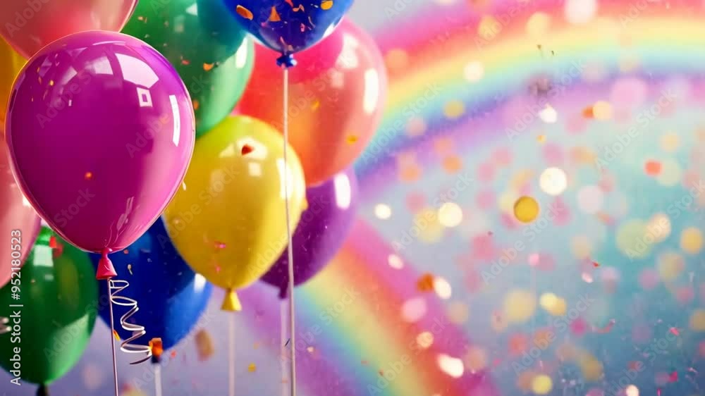 Poster a bunch of colorful balloons are floating in the air, creating a festive and joyful atmosphere. the 