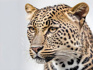 Obraz premium Portrait of a leopard on a white background, close-up