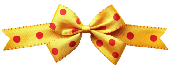 Vibrant yellow ribbon with red polka dots cut out transparent isolated PNG