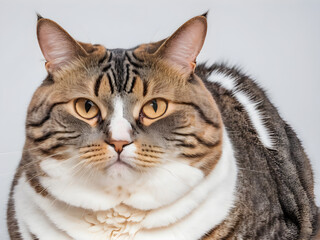 Portrait of a cat on a white background. Close up.