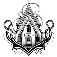 Fototapeta premium Haunted House very simple traditional tattoo flash styles illustration