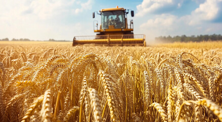  harvest wheat. combine harvester working on ripe wheat field, moisson, Ripe ears of gold field on the sunset, Agriculture, wheat crop 