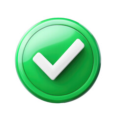 3d check icon, checklist tick, done mark. Vector realistic plastic style checkmark, symbol of selection, confirmation or approval. Green circle with a white tick. Yes button for web design or app 
