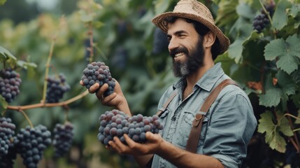 A smiling male farmer working in plantation field in farm
