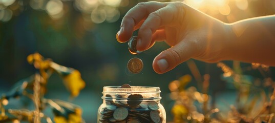 Generosity and Support Through Economic Hardship - Hand Dropping Coins into Donation Jar