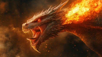 Fierce Dragon Roaring with Flames in Intense Close-Up