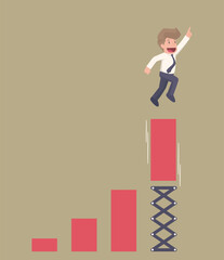 Springboard businessman high jump flat style design vector illustration concept. Business person jumps above career ladder. Success growth, motivation opportunity.vector.illustration.vector