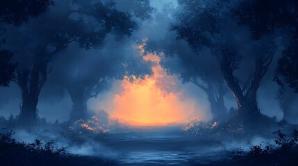 Obraz premium A Halloween night filled with a stillness, as flickering lights cast long shadows. The cold air carries whispers of the unknown, making every corner feel haunted and unnerving.