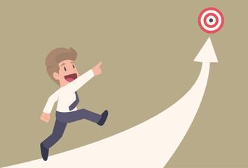 Businessman holding a briefcase running to the arrow. Catch the opportunity. background.illustration.vector