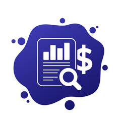audit, financial review icon with magnifying glass and report