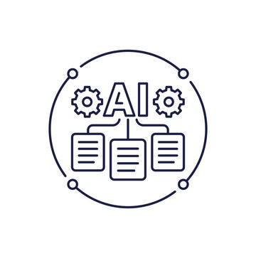 recommend clip art: AI for DMS line icon, data management and artificial intelligence