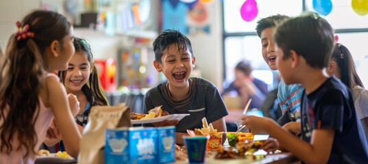 Cheerful End of Year School Party with Students Celebrating Achievements and Enjoying Snacks Together