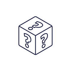 cube with question marks icon, mystery box line vector
