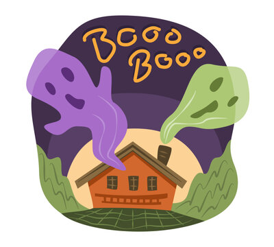halloween ghosts house night scene clip art preview