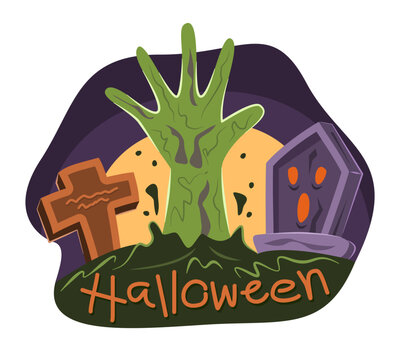 recommend clip art: Ghost Hand Rising Up from Graveyard for Halloween Concept Illustration