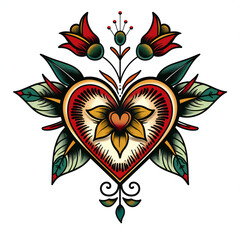 Heart and flower very simple traditional tattoo flash styles illustration