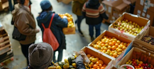 Community Food Bank Distributing Supplies to Families in Need Symbolizing Support During Economic Hardship