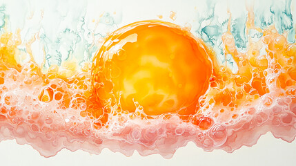 Macro Watercolor Painting of a Raised Skin Blister with Clear Fluid - Medical Illustration of Skin Condition against Healthy Skin Background