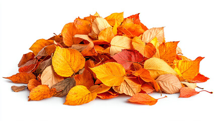 Fototapeta premium Vibrant Pile of Autumn-Colored Leaves on White Background