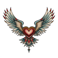 Fototapeta premium Heart and wings head very simple traditional tattoo flash styles illustration