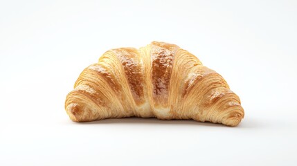 A detailed 3D render of a croissant with a glossy surface, slightly golden and crispy, isolated on a white background