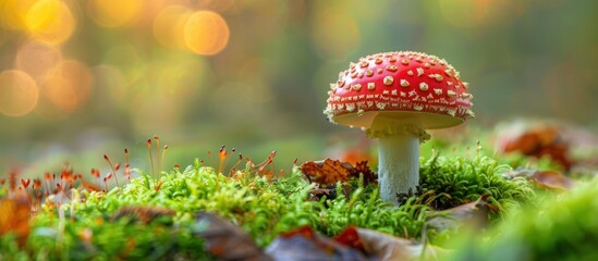 Red and White Mushroom in a Forest Setting