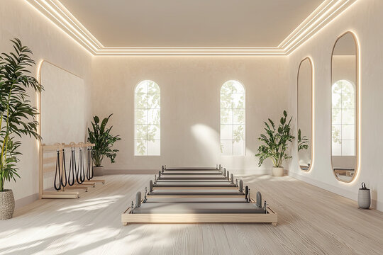 A serene Pilates studio bathed in natural light, inviting you to find your inner strength and balance.