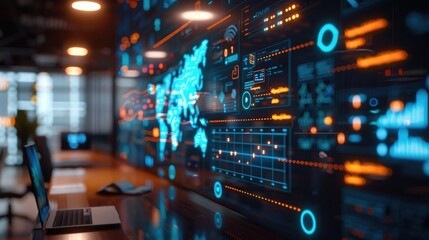 Naklejka premium Blockchain Developer's Wall: Covered in blockchain technology diagrams, smart contract code snippets, and a board with blockchain project timelines.