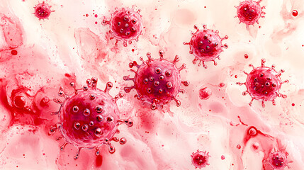 Fototapeta premium Detailed Watercolor Illustration of Various Blood Blisters on Skin, Showing Size and Severity Variation