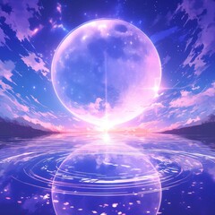 Enchanting Mid-Autumn Festival: Dreamy Blue Moonlit Night in Anime Style. AI-Generated 2025 Illustration for Cultural Marketing, UI, and Game Design. Minimalist Composition with Elegant Gradients and 