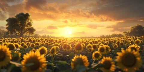 Fototapeta premium sunflower field at sun 