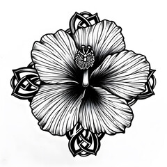 Fototapeta premium Hibiscus flower very simple traditional tattoo flash styles illustration